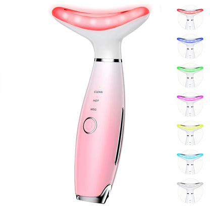 Dopsikn 7 Color Galvanic Machines - Red Light Therapy for Face and Neck, Face Massager Tool for Wrinkles, Double Chin, Vibrating Facial Massager with Thermals, White