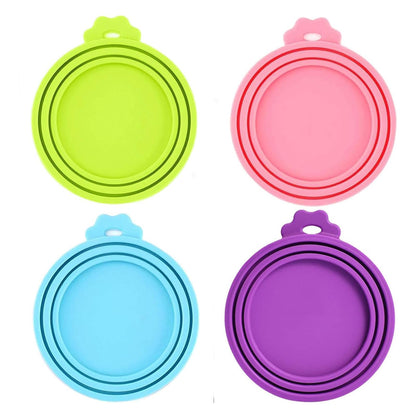 4 Pack Pet Food Can Cover Silicone Can Lids for Dog and Cat Food(Universal Size, One fit 3 Standard Size Food Cans)