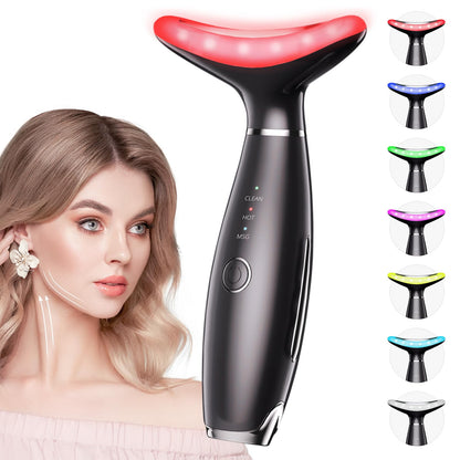 Dopsikn 7 Color Galvanic Machines - Red Light Therapy for Face and Neck, Face Massager Tool for Wrinkles, Double Chin, Vibrating Facial Massager with Thermals, White
