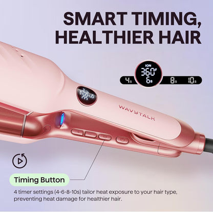 Wavytalk Power Wave Hair Crimper, Curling Iron Hair Crimper Waver, Ventilation Design for Less Damage, Ionic Reduces Frizz, Effortless-Waver, Dual Voltage Crimping Iron, Pink