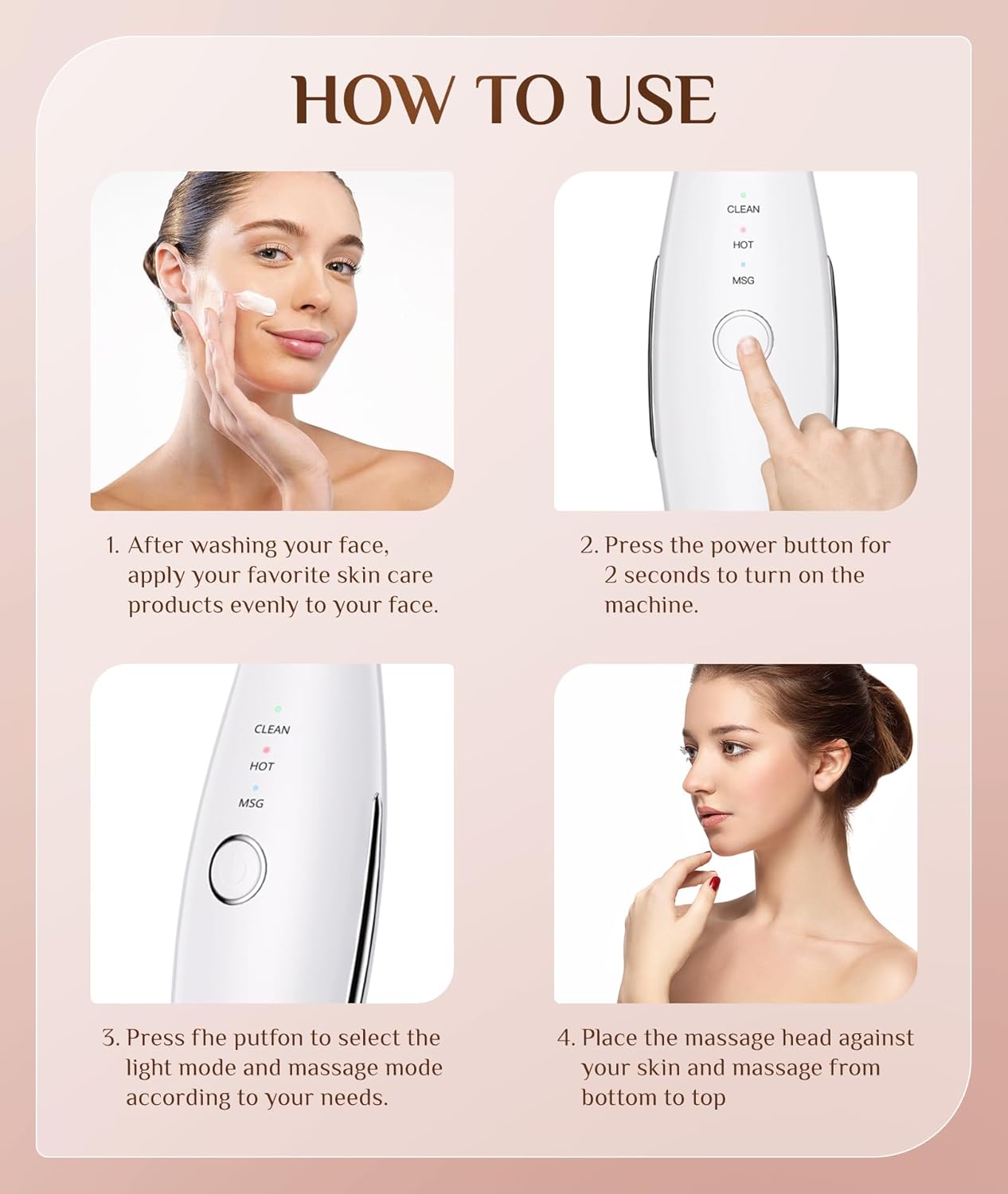 Dopsikn 7 Color Galvanic Machines - Red Light Therapy for Face and Neck, Face Massager Tool for Wrinkles, Double Chin, Vibrating Facial Massager with Thermals, White